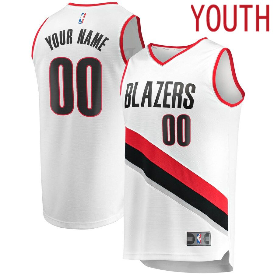 Youth Portland Trail Blazers Fanatics Branded White Fast Break Custom Replica NBA Jersey->youth nba jersey->Youth Jersey